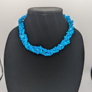 Stone beaded twisted teal necklace, Germany